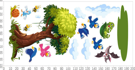 Kinder Wandsticker Baum Bunte Vögel Wanddeko Set 100x200