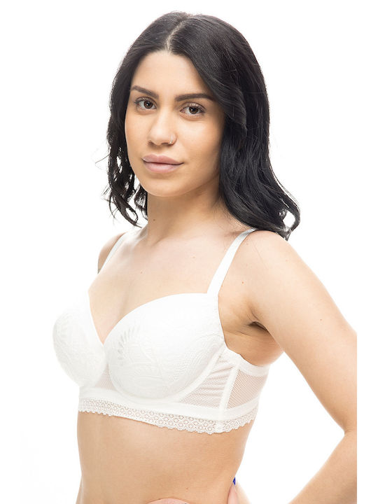 Women's bra with lace and underwire with light padding (C Cup)-3019a White