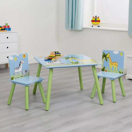 Kids Table and Chairs Set for Painting made of Wood Blue
