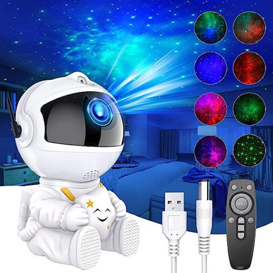 Led Περιστρεφόμενο Παιδικό Φωτιστικό Projector με Προβολή Αστεριών Λευκό