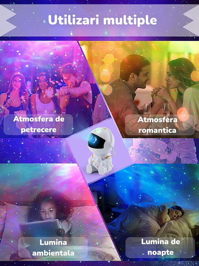 Led Περιστρεφόμενο Παιδικό Φωτιστικό Projector με Προβολή Αστεριών Λευκό