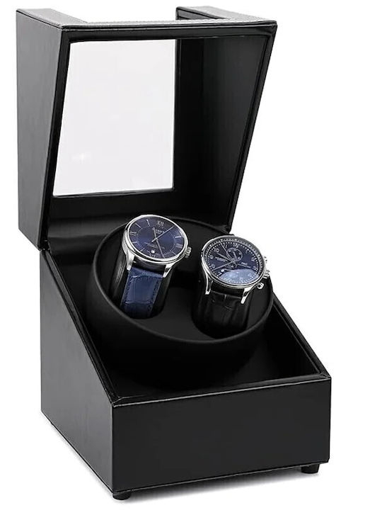 Leather Watch Winder 2 with Transparent Cap Black