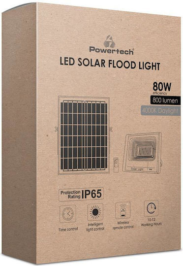 Powertech Waterproof Solar LED Flood Light 80W Natural White 4000K with Photocell and Remote Control IP65