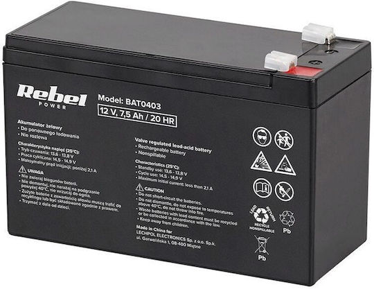 Rebel 12V Gel-Blei-Säure-Batterie 7,5Ah Wartungsfrei 151x65x94 mm