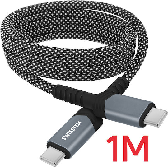 Swissten Usb-c To Usb-c Cable 60w Automatic Winding Length 1m Black