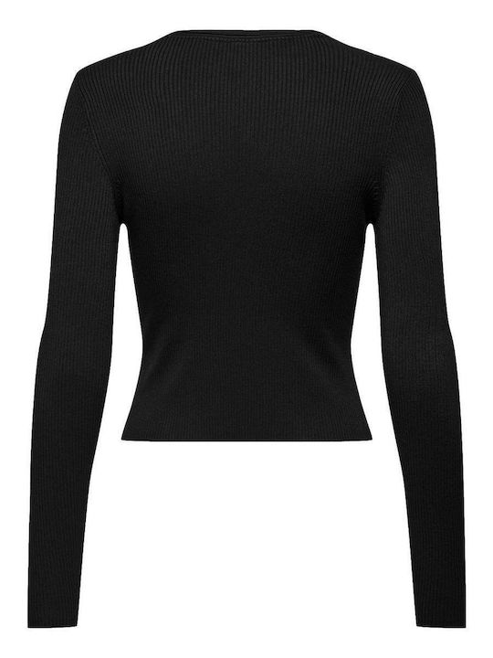 Only Women's Crop Top Long Sleeve with V Neckline Black