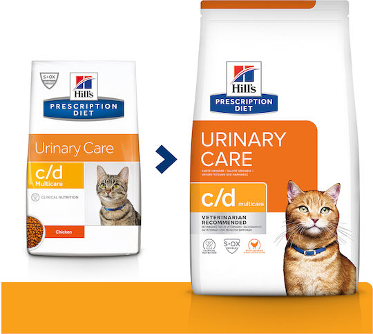 Hill's Prescription Diet Feline c/d Multicare Urinary Care Суха Храна за Възрастни Котки с Чувствителна Уринарна Система с Пилешко / Риба тон 0.4кг