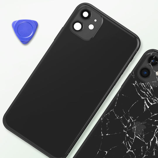 Clappio Рамка + Капак на батерията за Iphone 11 заден прозорец Черен Черен