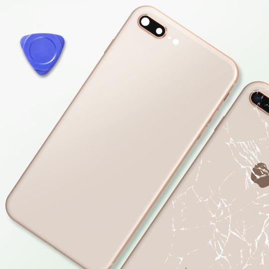 Clappio Frame and Battery Cover for iPhone 8 Plus Gold Rear Window Light Pink