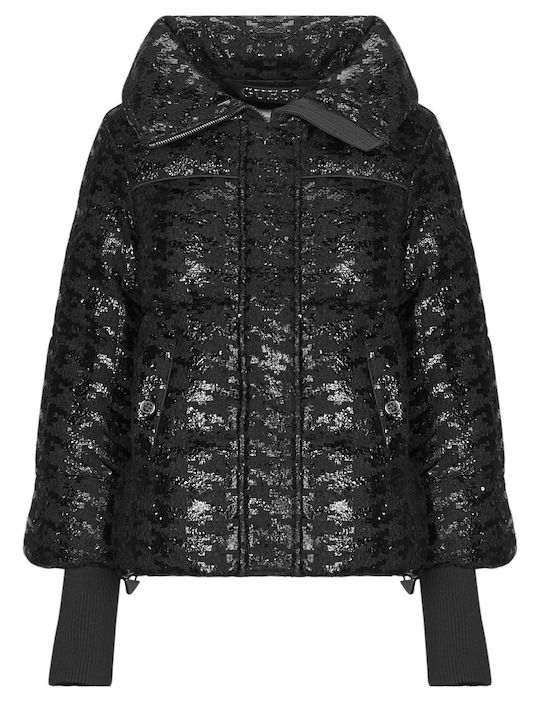 Kurz Damen Puffer Jacke für Winter Schwarz