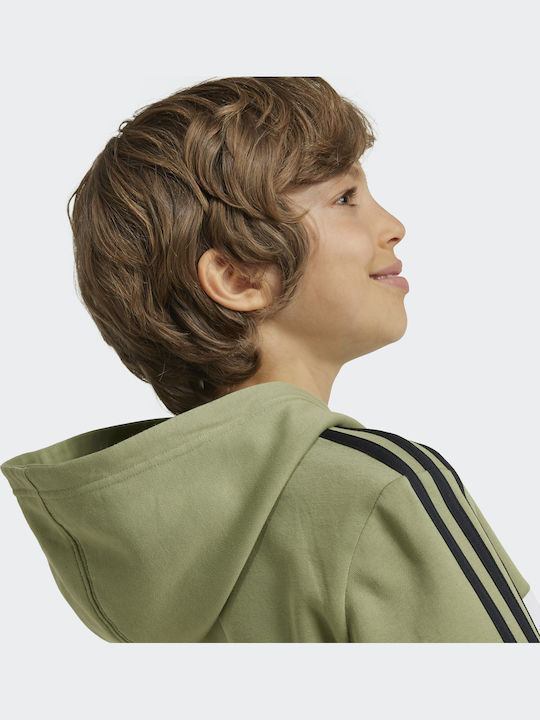 Fleece Παιδικό Φούτερ με Κουκούλα και Τσέπες Πράσινο 3-Stripes Colorblock