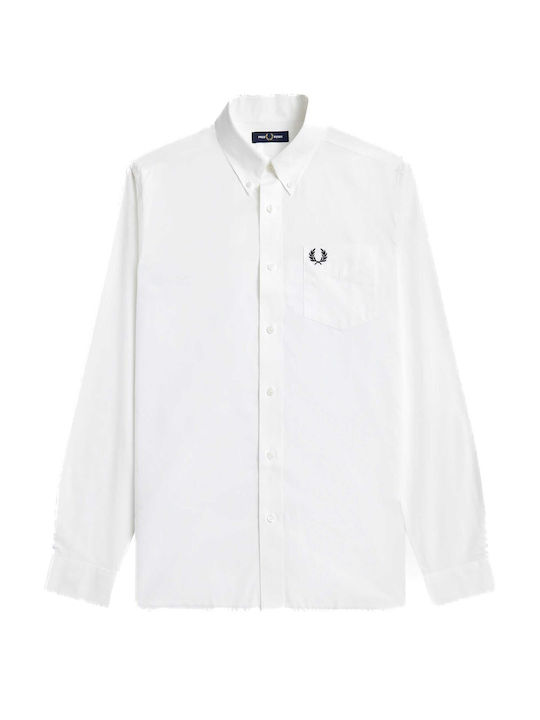 Fred Perry Button Down Herrenhemd Langärmelig Weiß