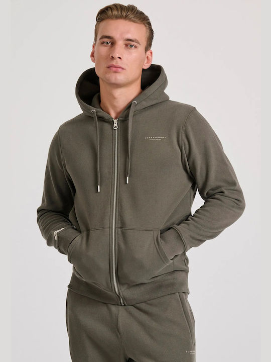 Funky Buddha Herren Sweatshirt Jacke mit Kapuze und Taschen Khaki