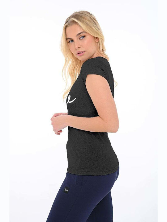 Bodymove Damen Sportliches Bluse Kurzärmelig Smile Black