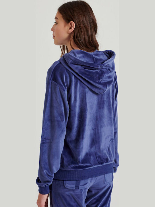 Long Women's Sweatshirt Jacket Velvet Hooded Imperial Purple