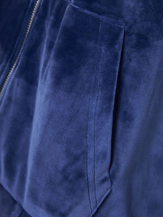 Long Women's Sweatshirt Jacket Velvet Hooded Imperial Purple