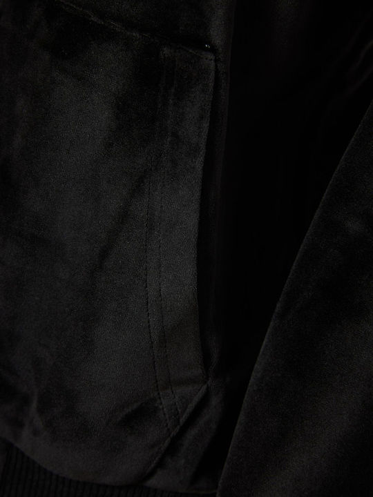 Long Women's Sweatshirt Jacket Velvet Hooded Black