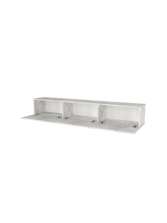 TV Stand Damla Made of Metal & Wood with LED Lighting White Marble Effect L180xD29.5xH29.5cm