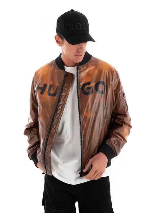 Hugo Men's Bomber Jacket Brown Orange