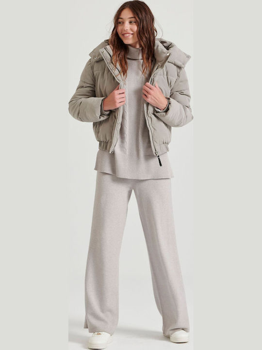 Women's Short Puffer Jacket for Winter with Hood Gray