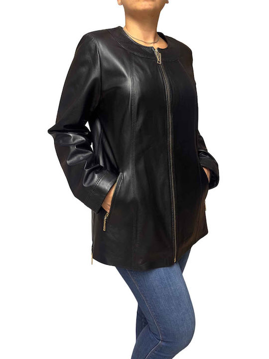 MARKOS LEATHER Women's Short Lifestyle Artificial Leather Jacket for Winter BLACK