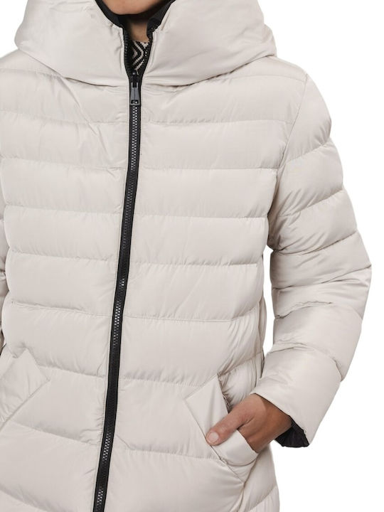 Women's Long Puffer Jacket Double Sided for Winter with Hood Graphite