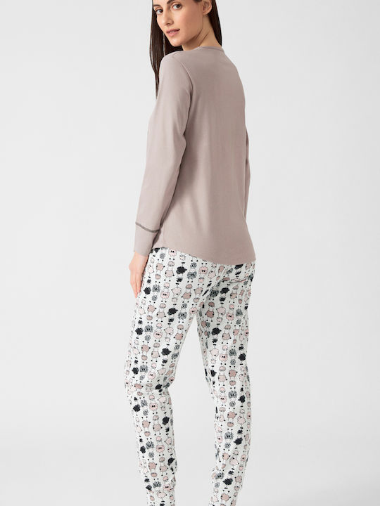 Minerva Winter Women's Pyjama Set Chocolate Sheeps