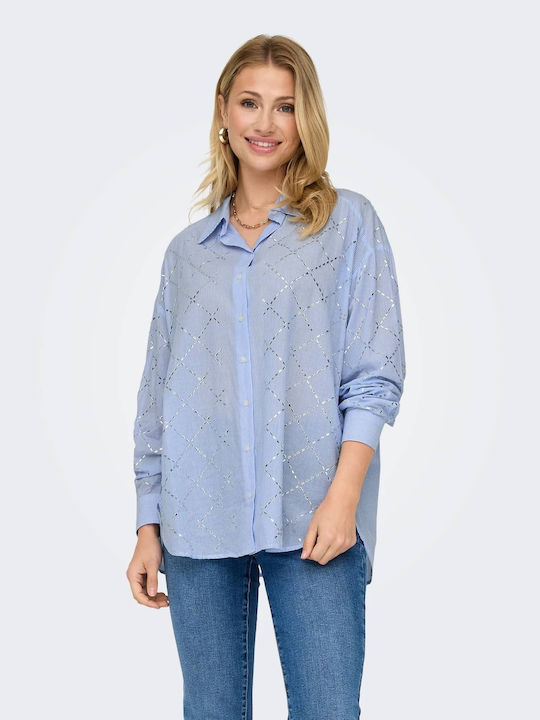 Only Women's Striped Long Sleeve Shirt Light Blue