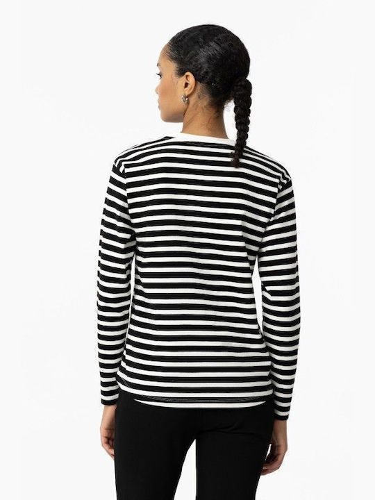 Tiffosi Women's Blouse Long Sleeve Striped Black