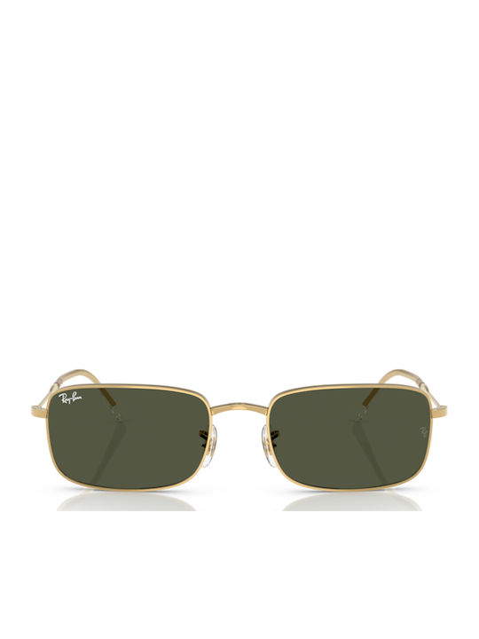 Ray Ban Unisex Sunglasses with Gold Metal Frame and Green Lens