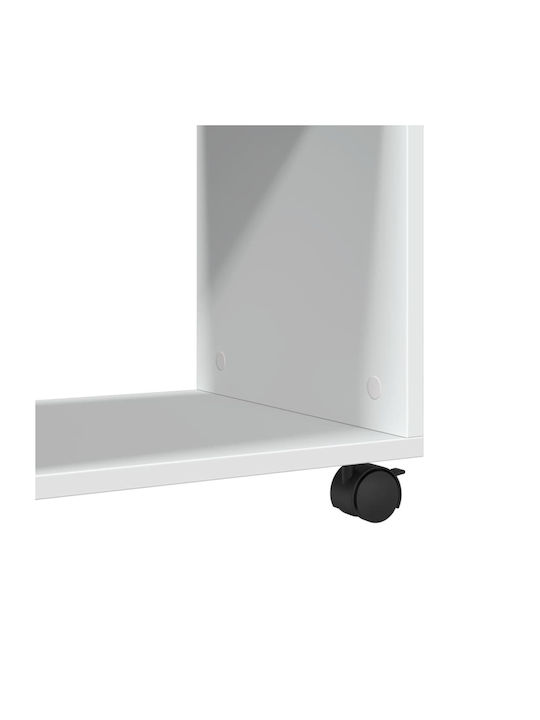 Rectangular Side Table Wooden with Wheels White M70xW35xH60cm