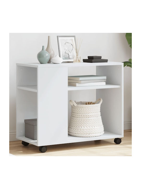 Rectangular Side Table Wooden with Wheels White M70xW35xH60cm
