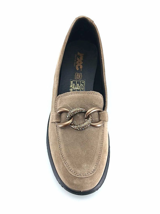 Leather Women's Moccasins in Brown Color