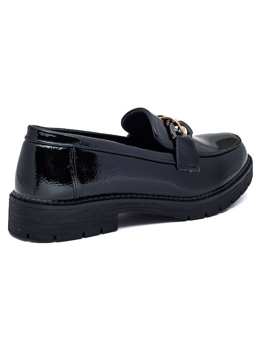 Laura Virgili Patent Leather Women's Moccasins in Black Color