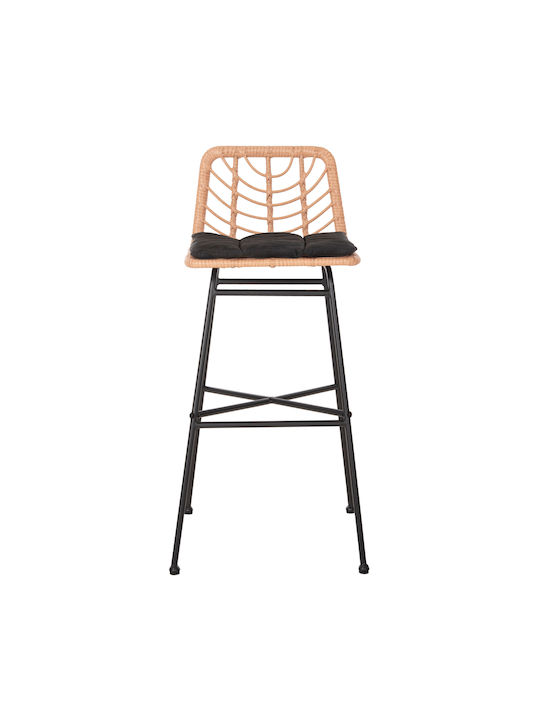 Hocker für Bar Für den Außenbereich Rattan Gerald mit Kissen Black, Beige 1Stück 49x50x101cm
