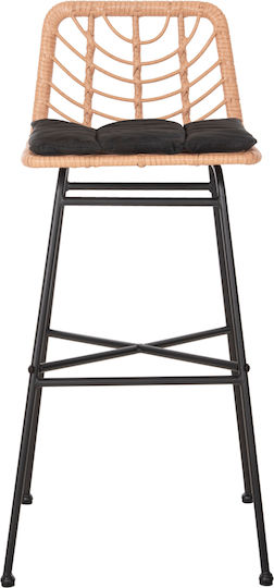 Hocker für Bar Für den Außenbereich Rattan Gerald mit Kissen Black, Beige 1Stück 49x50x101cm