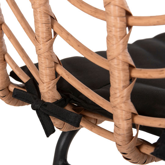 Hocker für Bar Für den Außenbereich Rattan Gerald mit Kissen Black, Beige 1Stück 49x50x101cm