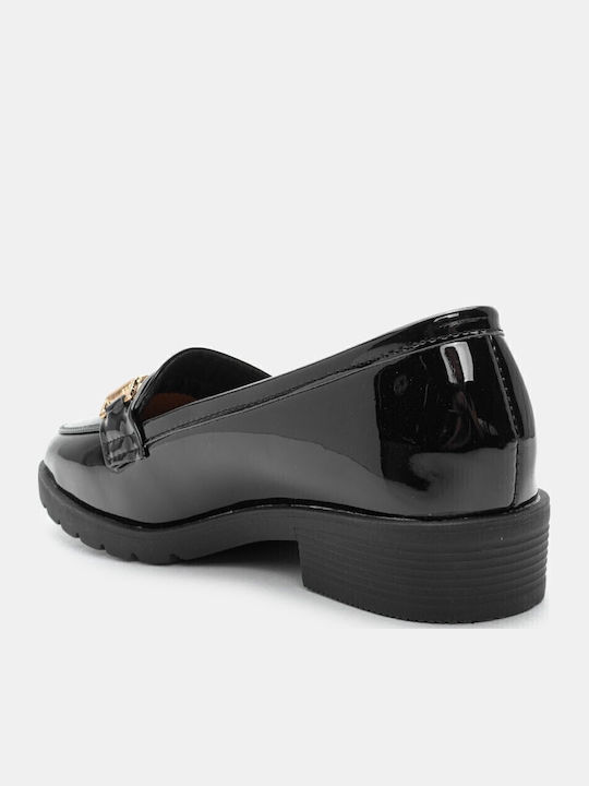 Lackleder Damen Loafers in Schwarz Farbe