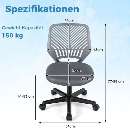 Kids Desk Chair Grey 54x54x77-89cm
