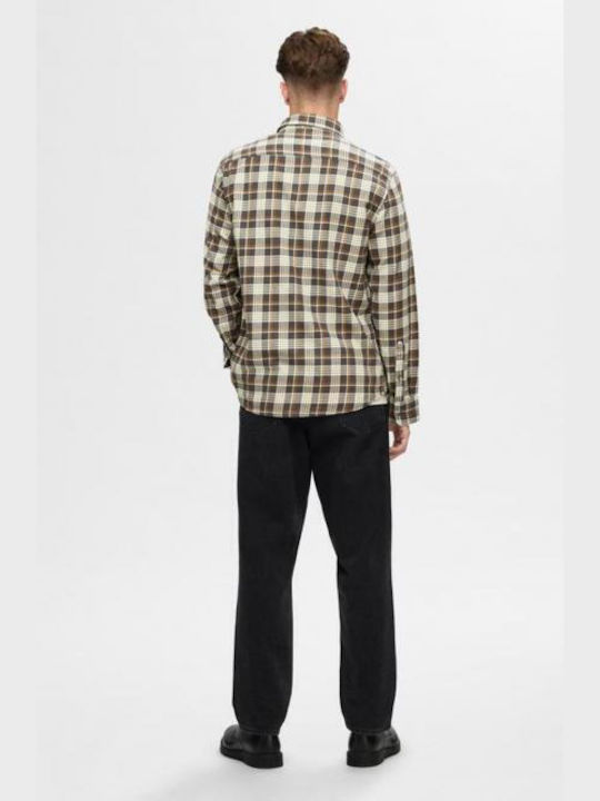 Selected Men's Shirt Long Sleeve Flannel Checked Asphalt