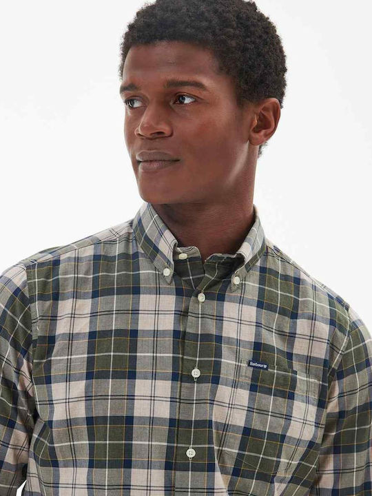 Long-sleeved Cotton Shirt Checked Green