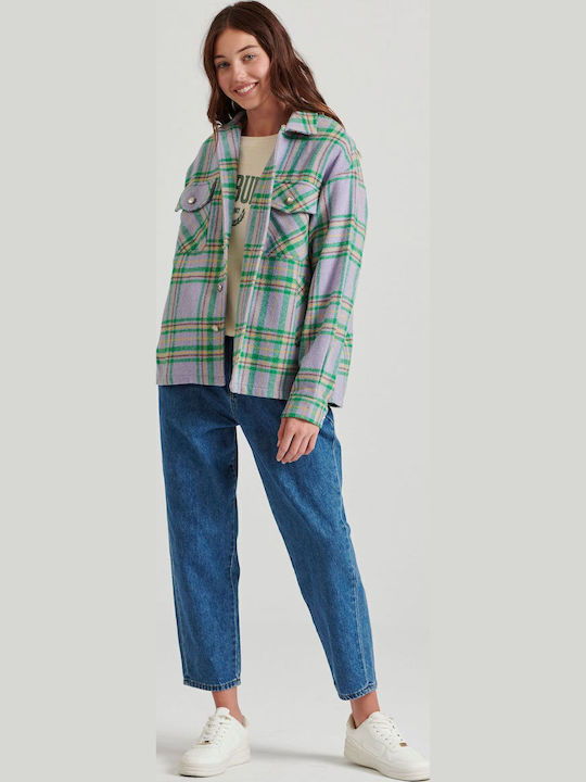 Γυναικείο Καρό Λιλά Overshirt