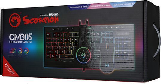 Marvo CM305 + Headphones Set Gaming Tastatur mit RGB-Beleuchtung & Maus (Englisch US)