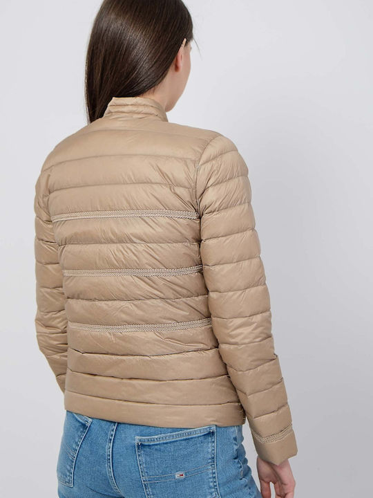 Jott Women's Short Puffer Jacket for Winter Beige