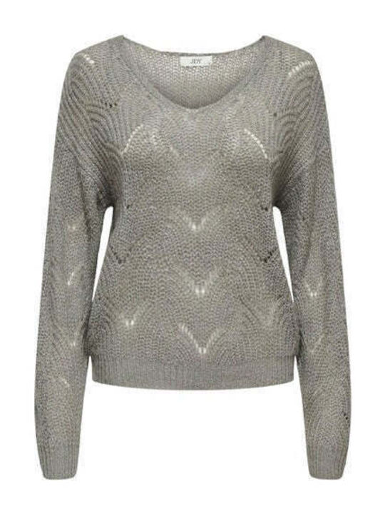 Jacqueline De Yong Winter Women's Blouse Long Sleeve with V Neckline Gray