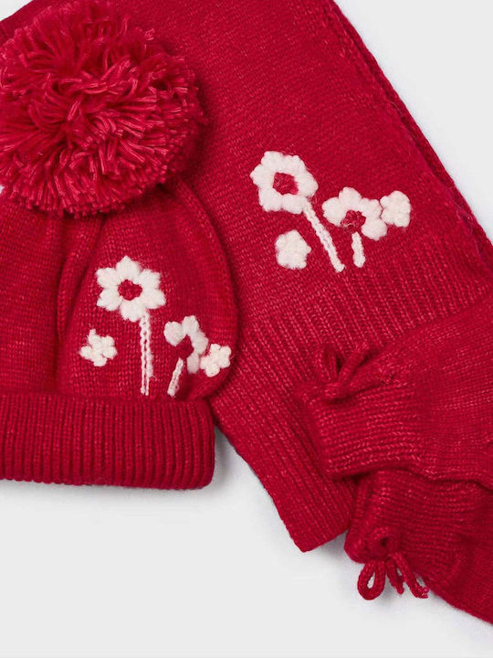 Kids Beanie Set with Scarf & Gloves Knitted Red