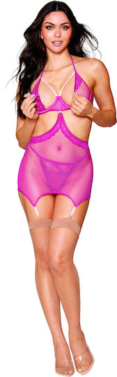 Dreamgirl Sexy Σετ Εσωρούχων με Δαντέλα & Ζαρτιέρες Ροζ
