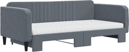 Sofa Bed Single Upholstered with Velvet Gray Color with Slats and Mattress 75x200cm