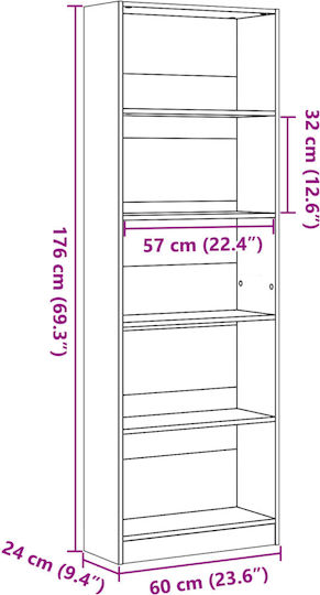 Bibliotecă Maro 60x24x176 cm