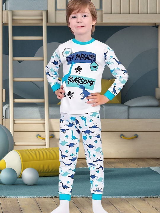 Supermini Pijama pentru copii De iarnă De bumbac Blue Dinosaurs